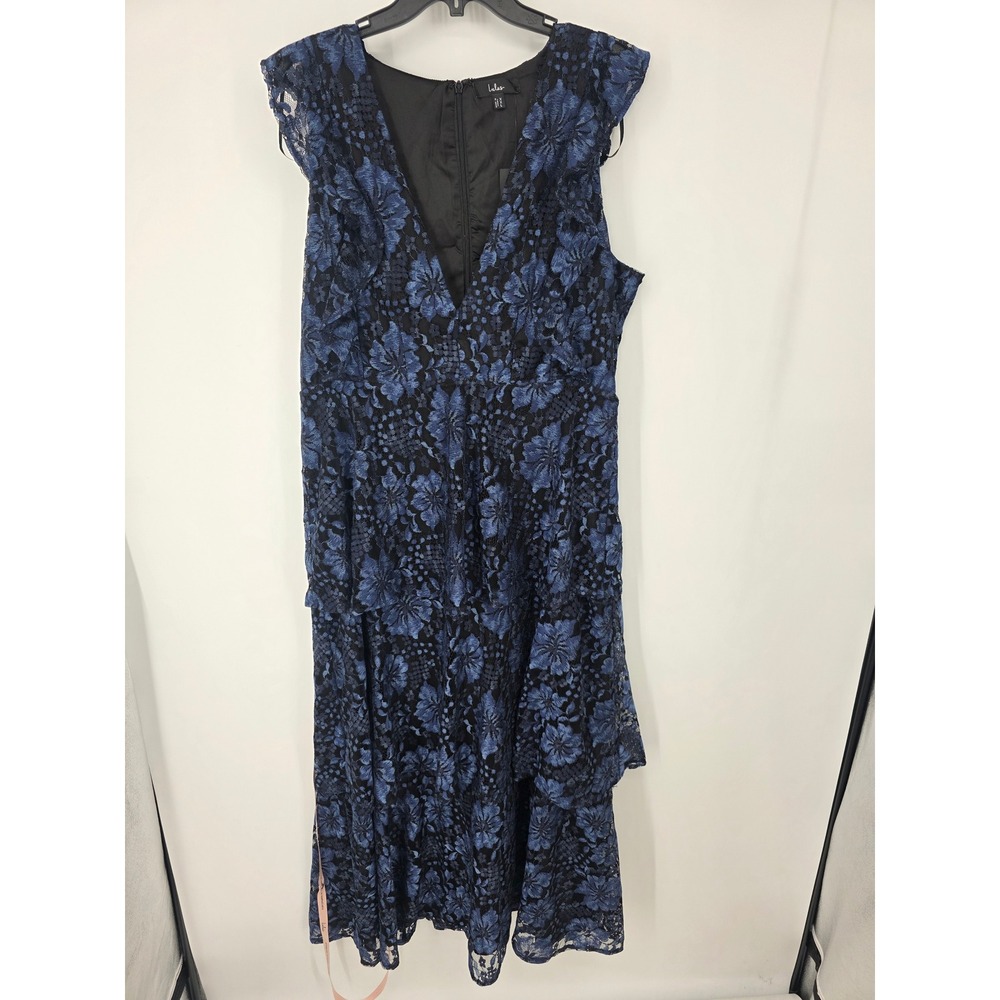 Lulus Molinetto Navy Blue Lace Ruffled Tiered Sleeveless Maxi Dress Size XXL - Picture 5 of 7